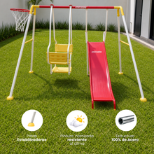 Columpio Doble y Resbaladilla + Canasta - Enerplay