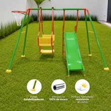 Columpio Doble y Resbaladilla + Canasta - Enerplay