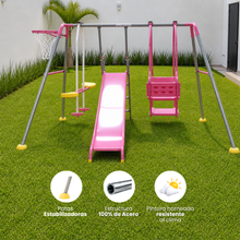 Columpio Doble, Resbaladilla y Balancín + Canasta - Enerplay