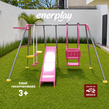 Columpio Doble, Resbaladilla y Balancín + Canasta - Enerplay