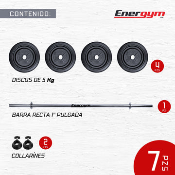Barra Recta 120 cm con Discos (20 Kg) - Energym