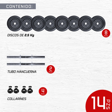 Par de Mancuernas Ajustables (10 Kg c/u) 40 cm - Energym