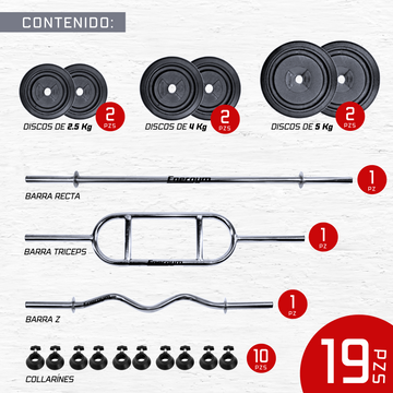 Kit de Pesas Barra Recta, Romana y Z (23 Kg) - Energym