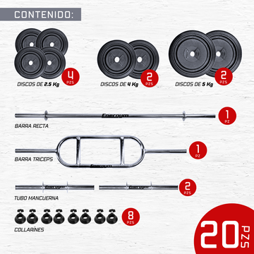 Kit De Pesas Barra Recta y Barra Romana (28 Kg) - Energym