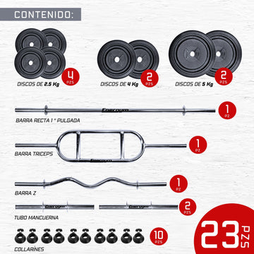 Kit de Pesas, Barra Recta, Z y Romana (28 Kg) - Energym