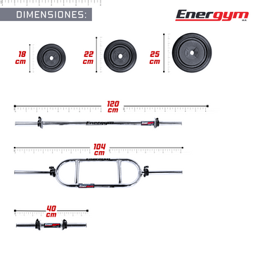 Kit De Pesas Barra Recta y Barra Romana (28 Kg) - Energym