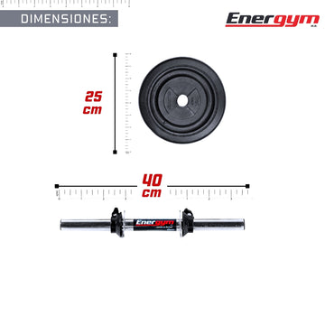 Mancuernas Ajustables 10 Kg C/u (20 Kg) 40cm – Energym