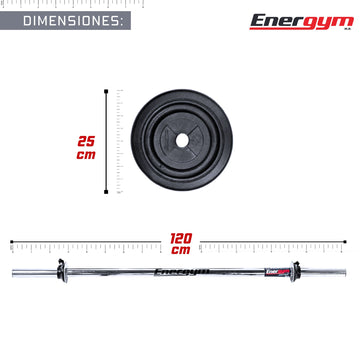 Barra Recta 120 cm con Discos (20 Kg) - Energym