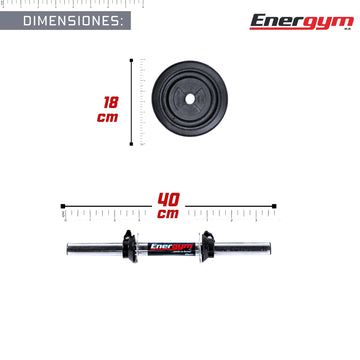 Par de Mancuernas Ajustables (10 Kg c/u) 40 cm - Energym