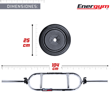 Barra Romana Tríceps Bíceps 88cm + 20kg en Discos – Energym