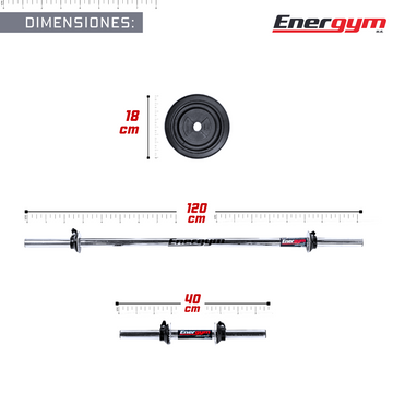 Mancuernas Y Barra Recta, Kit De Pesas 16 Kg - Energym