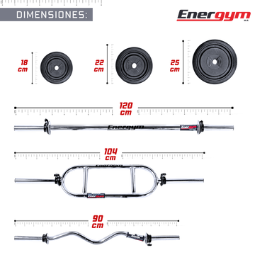 Kit de Pesas Barra Recta, Romana y Z (23 Kg) - Energym