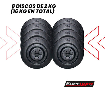 Mancuernas Y Barra Recta, Kit De Pesas 16 Kg - Energym