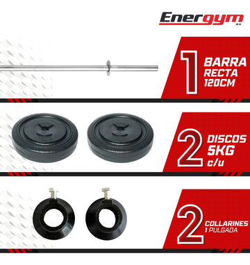 Barra Recta Con Discos 10kg/22 Lb, Barra Gym, Energym