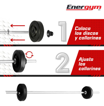 Barra Recta Con Discos 8 Kg/17 Lb, Barra Gym, Energym