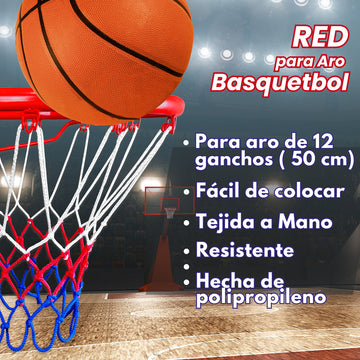 Red Basquetbol Tricolor Aro 12 Ganchos 43 cm – Enersport Modelo 1220
