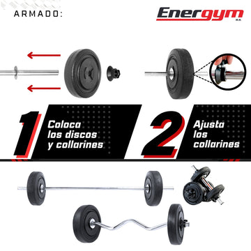 Kit de Pesas y Mancuernas, Barra Z (28 Kg) - Energym