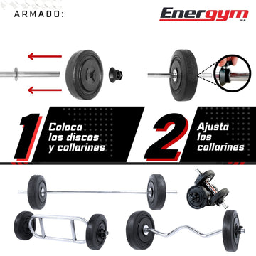 Kit de Pesas, Barra Recta, Z y Romana (28 Kg) - Energym