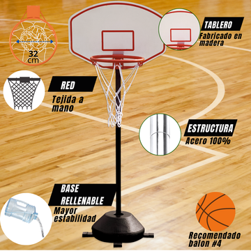 Tablero de Basquetbol, Ajustable 120 a 190 cm - Enersport