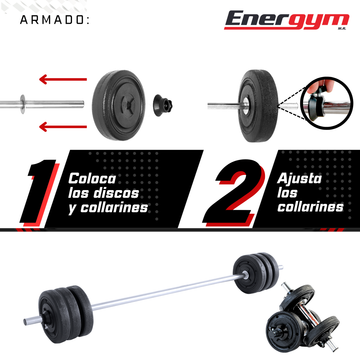 Mancuernas Y Barra Recta, Kit De Pesas 16 Kg - Energym