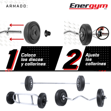 Kit de Pesas Barra Recta, Romana y Z (23 Kg) - Energym