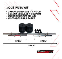 Mancuernas Y Barra Recta, Kit De Pesas 16 Kg - Energym