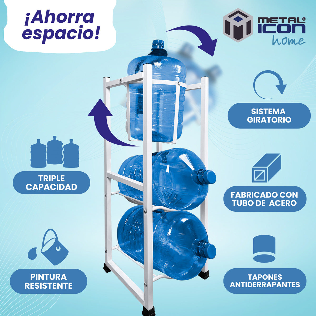 Porta Garrafón 2 En 1 Para 3 Garrafones 100x36cm – Metalicon
