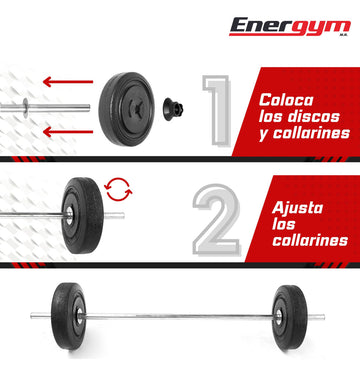 Barra Recta Con Discos 10kg/22 Lb, Barra Gym, Energym