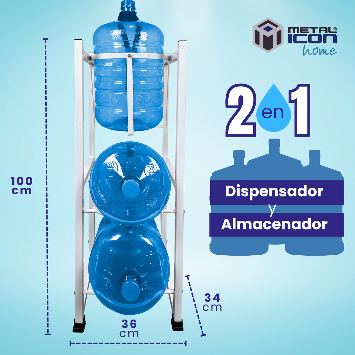 Porta Garrafón 2 En 1 Para 3 Garrafones 100x36cm – Metalicon