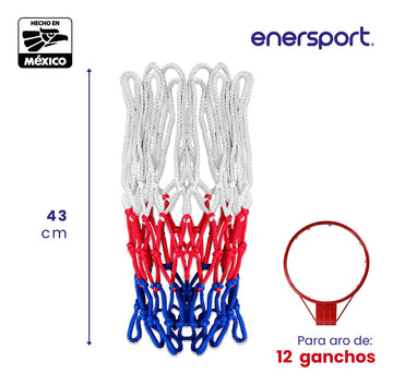 Red Basquetbol Tricolor Aro 12 Ganchos 43 cm – Enersport Modelo 1220
