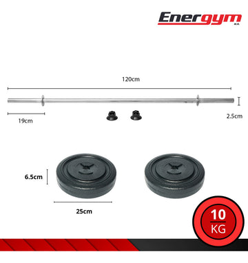 Barra Recta Con Discos 10kg/22 Lb, Barra Gym, Energym