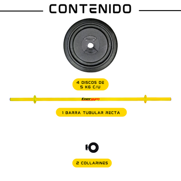 Barra Recta con Discos 20 kg - Energym